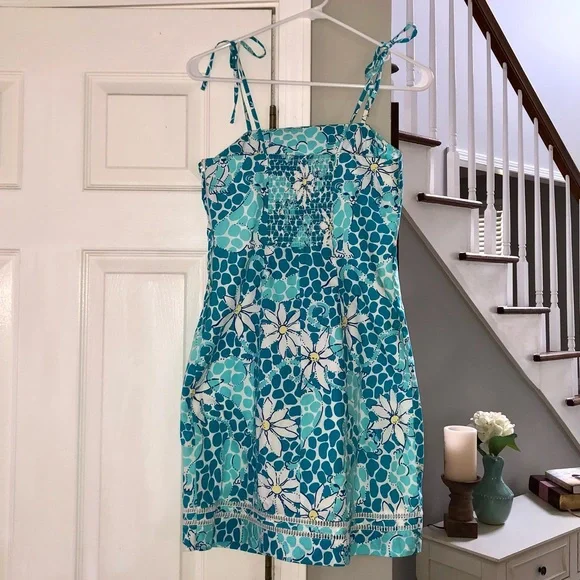 Vintage Lilly Pulitzer blue leopard flower dress, size 4 - Picture 2 of 8